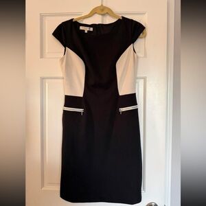 Evan Picone Black and White Colorblock Midi Dress